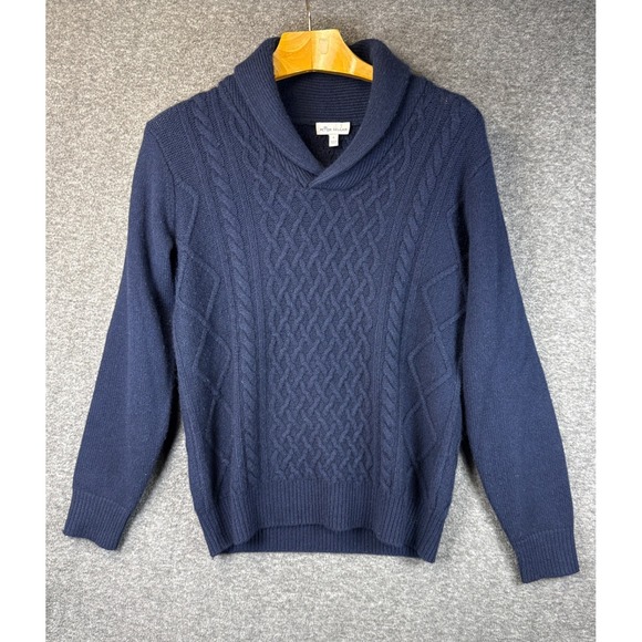 Peter Millar Cable Knit Shawl Collar Sweater Blue Size S Baby Wool‎ Yak Cashmere